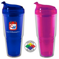 22 oz Dual Acrylic Double Wall Travel Chiller with Flip Lid & Straw Clear/Fuchsia - Screen Print